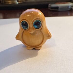 Handcrafted Wooden Penguin Figurine with Blue Eyes - NEW - 1 in x 1 in